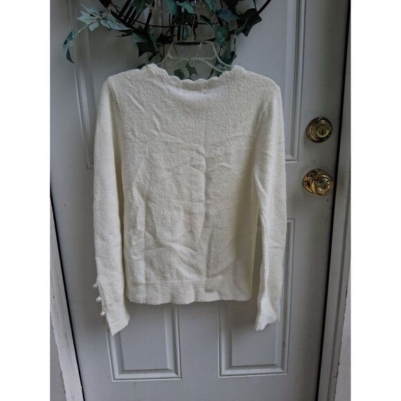 Rachel Parcell Sweater Scalloped Crewneck Small Ivory Cloud Nordstrom NWT - Picture 8 of 8